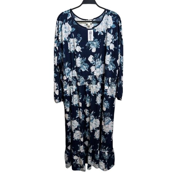 Lularoe Evelyn Womens Size 3XL Navy Blue Floral Smock Waist Maxi Dress ~ NWT - Picture 1 of 12